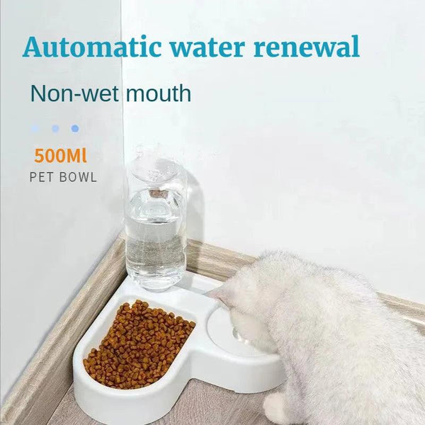 Dog Bowl Cat Feeder Bowl with Water Bottle Automatic Drinker Dog Food Bowl Save Space Corner Dog Bowl Cat Bowl Dog Accessories - Flasho